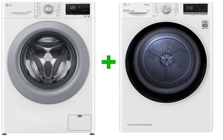Комплект Сушильная машина LG DC90V5V0W и Стиральная машина LG F4V3RS4W